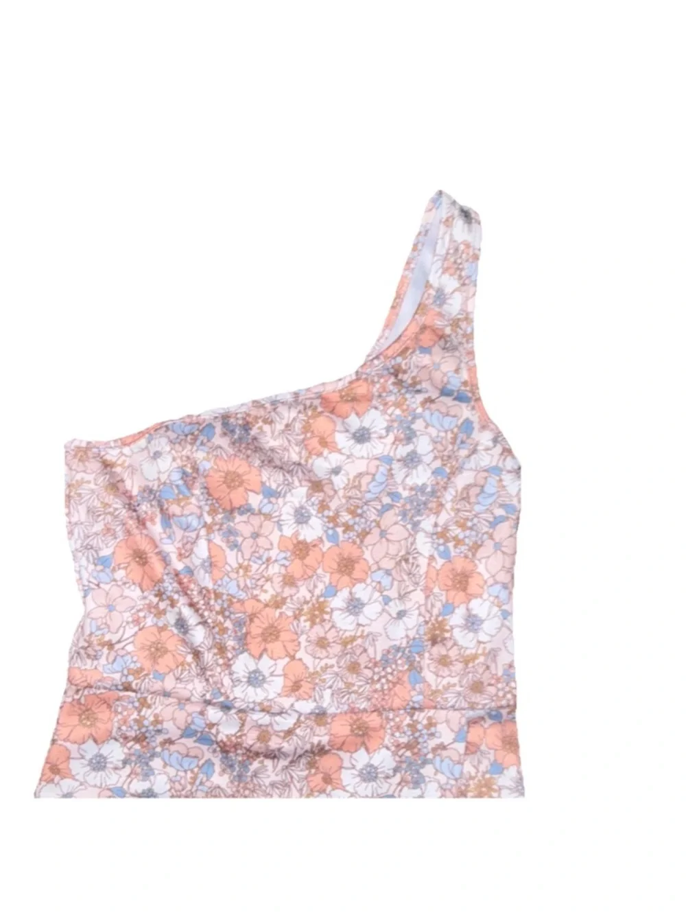 Altar’d Stare One-Shoulder Floral Romper in Peach and White - Picture 4 of 6